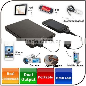 2014 New style real 20000mAh slap-up metal cover usb mobile bank computer portable power bank with adaptors