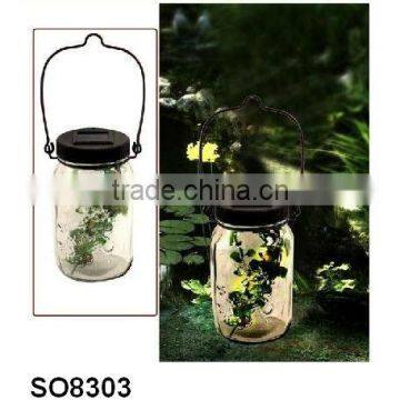 Led White glass jar solar hanging plants light(SO8303