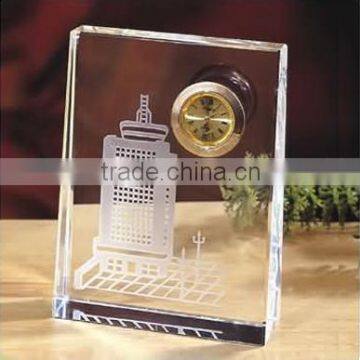 Rectangle building engraved crystal mini table business clock for office gift set desktop decoration gift