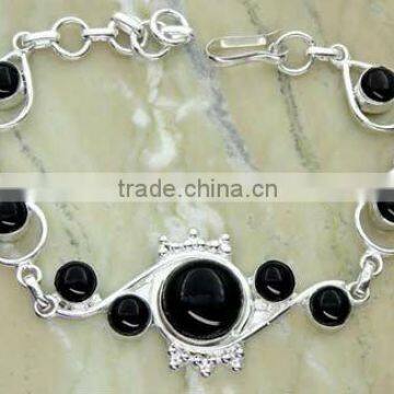 Black Onyx Gemstone & Silver Bracelet &.925 Sterling Silver Jewelry Bracelet Wholesale Jewelry