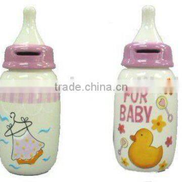 CERAMIC MILK BOTTLE COIN BANK