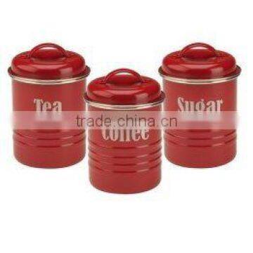 3pcs of red coffee sugar tea storage canister with sealed lid