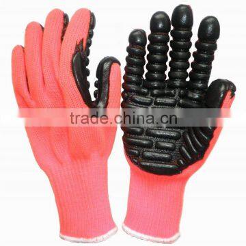 Anti-vibrated foam rubber coated safety gloves