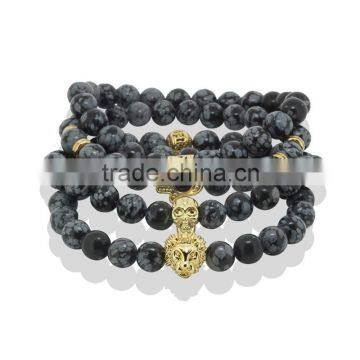 KJL-ST0032 real 24K gold 8mm Snow Flak Bracelet Gold&Silver Hamso Hand Charm Bracelet Yoga Mala Bracelet