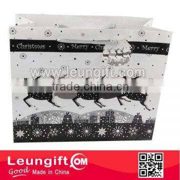 Christmas Gift Bag with silvery satin Ribbon and tag
