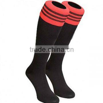 mens cotton long black football sock with stripes