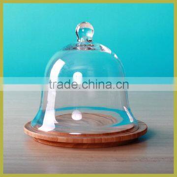 Glass bell jar dome with wooden board