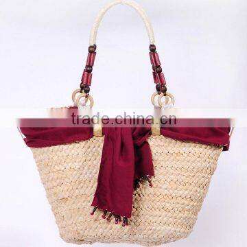 2014 hot summer beach women straw bag handbag with scarf