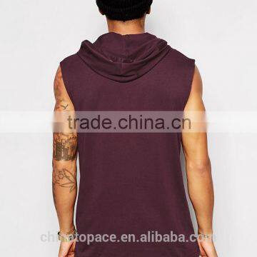 100% Cotton Fashion High Quality Mens Sleeveless Stringer Pullover Tank Tops With Hood
