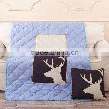 The White Deer Sofa Cushion Blue Quilt Throw Pillow