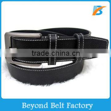 Beyond 1 1/4" Men's Black Casual Grain Leather Bridle Jeans Belt with Two Row Stitching and Dull Heavy Pin buckled