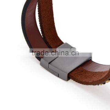 50PC Fashion Double Wrap Leather Bracelet Black Brown Crystal Leather Bangle Magnet Clasp photo-5
