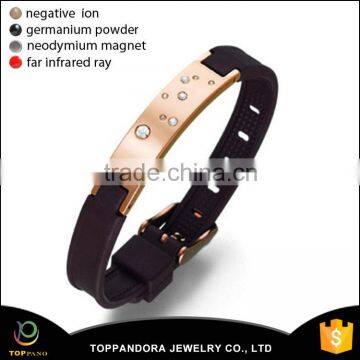 High Quality fashion rhinestone design stainless steel jewelry sport silicone black energy silicone energy bracelet