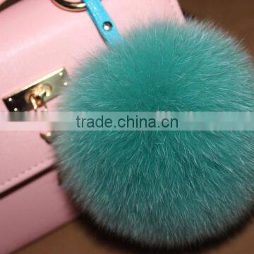 Wholesale New Design Fluffy Lovely 12cm Dyed Fox Fur Ball with Keychain for Bags