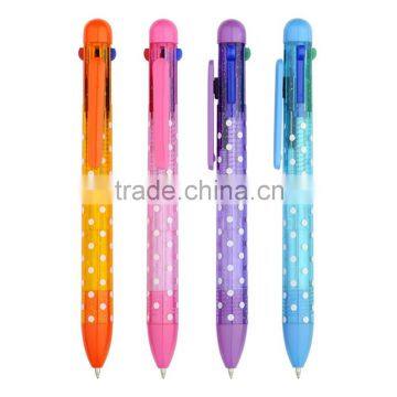 Transparent color plastic barrel Multi-color white dot decorated ball pen