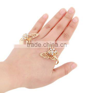 Crystal Hollow Butterfly Hand Jewelry Four Finger Palm Rings For Young Women