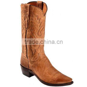 tan handmade mad dog goatskin leather fancy stitching at shaft western cowboy boots wholesale