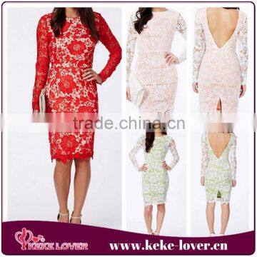 M9296 New fashion and good quality women long sleeve sexy dress fashion backless women dress 2015 new style women lace sexy dr