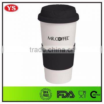 Customized 16 oz double wall plastic mug with sleeves for coffee