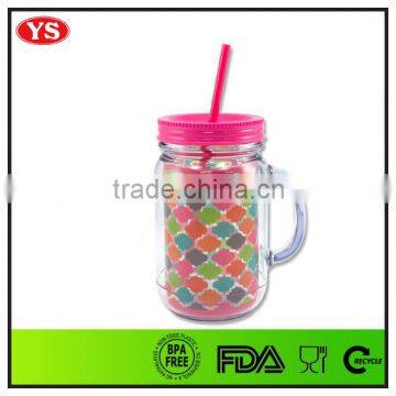 20oz Double Wall Plastic Mason Jar With Insert Paper