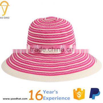 ladies fashion striped foldable bucket straw hats