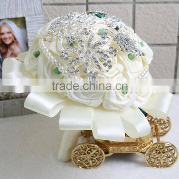 Handmade Custom Satin White Pearl Jeweled Wedding Bouquet ,brooch Bouquet photo-3