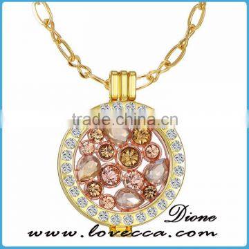 New Design Creative Crystal Insert Love Coin Locket Necklace