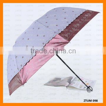 Fashion Flower Print Polka Dot Triple Folding Umbrella