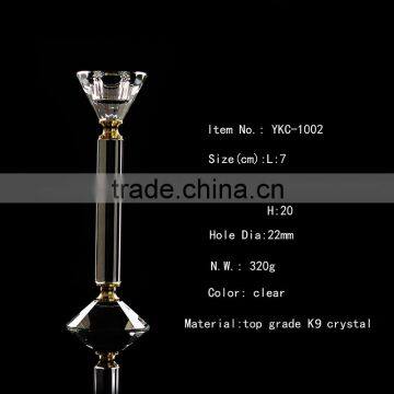 wholesale pujing long stemmed metal parts clear glass candle holder