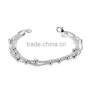 Alibaba Fashion jewelry silver plated bracelet Snake Chain Inlaid Silver Bead Bracelet