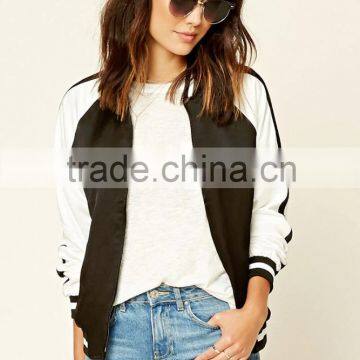 Classic Black and White Patchwork Zipper up Hoodie Girls Baseball Jackets