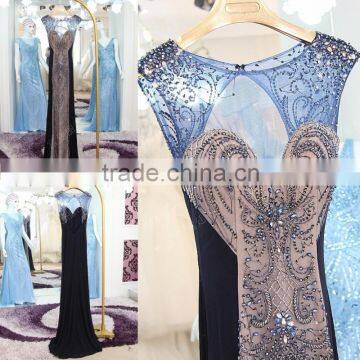 Vestido De Festa Tulle Mermaid Evening Dresses Beaded Sequin Crystal Luxury Handmade Sexy See Through Formal Gowns ML163