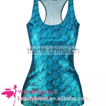 3d Fish Scale Printed blueTank Top for women