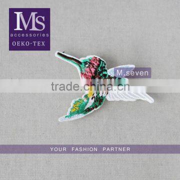 new design 5*8cm blouse neck patch design colorful bird 100% polyester material sew on patch