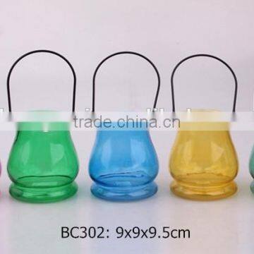 colorful glass jar with metal handle