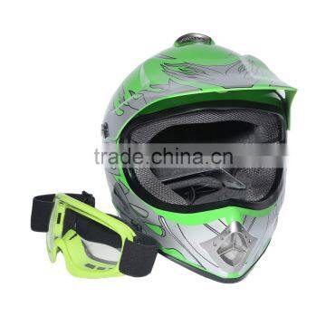 Youth Green Silver Flame Dirt Bike ATV Motocross Offroad Helmet MX+Goggles S/M/L