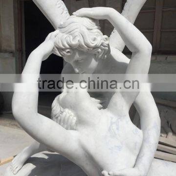 White Marble Carved Roman Mythology Cupid and Psyche Statue photo-2
