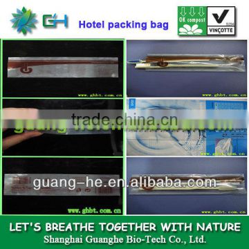 100% eco-friendly compostable biodegradable PLA plastic bag for hotel, toothbrush,soap,comb,etc