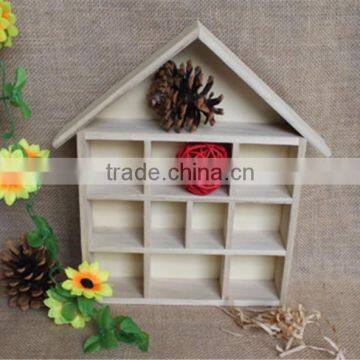Home Decorative House Shaped Wooden Craft Compartment Shelf Boxes photo-2