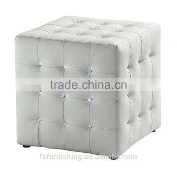 JR-04 Modern contemporary white color genuine leather crystal tufted leisure neoclassic square stools ottoman chair