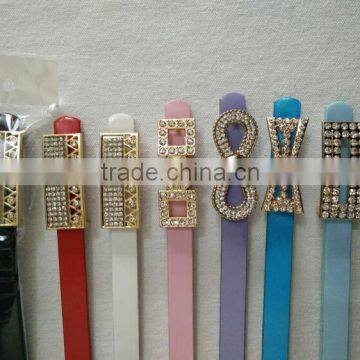 Wholesale Colourful Rhinestone Paved Alloy Buckle Sex Women Lady Thin PU Waist Belt photo-2