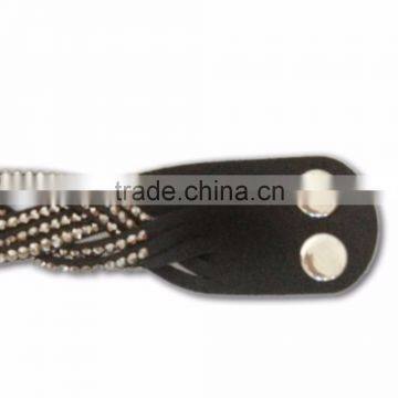 PU Leather Bracelet With Metal Snap, Hot Sale Gift Leather With Crystal Gem Decoration photo-4