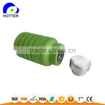 Stainless Head Silicone Folding Water Bottle Full Silicone Safe Travel Camping Folding Cup Wholesale