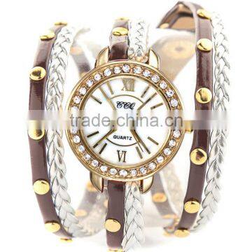 Wholesale Crystal Around Leather Strap Ladies Bracelet Watch Ladies Bracelet Wrist Watch photo-3