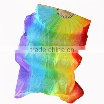 Fashion Color 1 Pair Dancing Charmeuse Silk Bamboo Rainbow Veils Fan Belly Dance