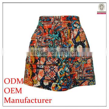 fashion garment factory A-Line flare western style printed pattern black yoke back girl's puffy skirt