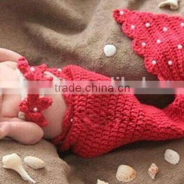 Unique Mermaid Shape Baby Knitting Wool Set Headband Costume Photo Prop photo-5