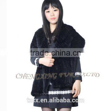 CX-B-M-46C Hot Sale Real Knitted Mink Fur Shawl For Fashion Girls With Factory Price photo-2