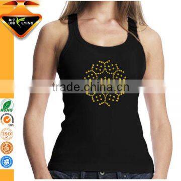 Latest Fashion AKA Afro Girl Rhinestone Transfer Motif On Cotton Black Fabric Tank Top Clothes photo-2