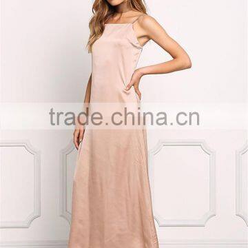 MGOO Hot Sale 2017 New Style Elegant Plain Satin Dress Champage Satin Maxi Dress Low Back Slip Sexy Dress photo-3